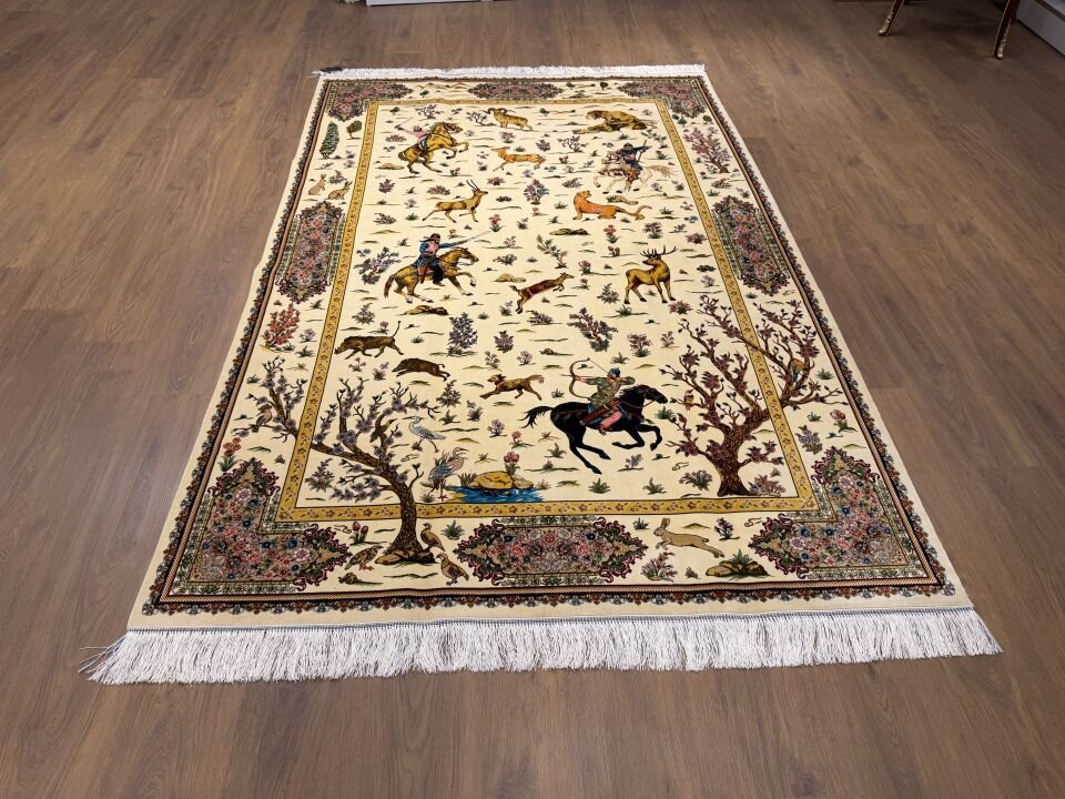 İran İpek Halı 150 x 225 Av Sahnesi