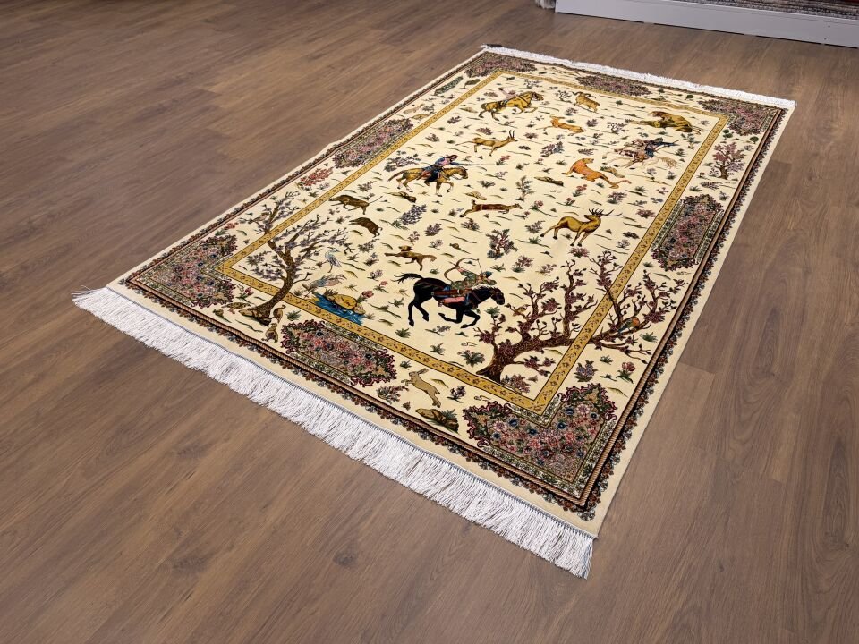 İran İpek Halı 150 x 225 Av Sahnesi