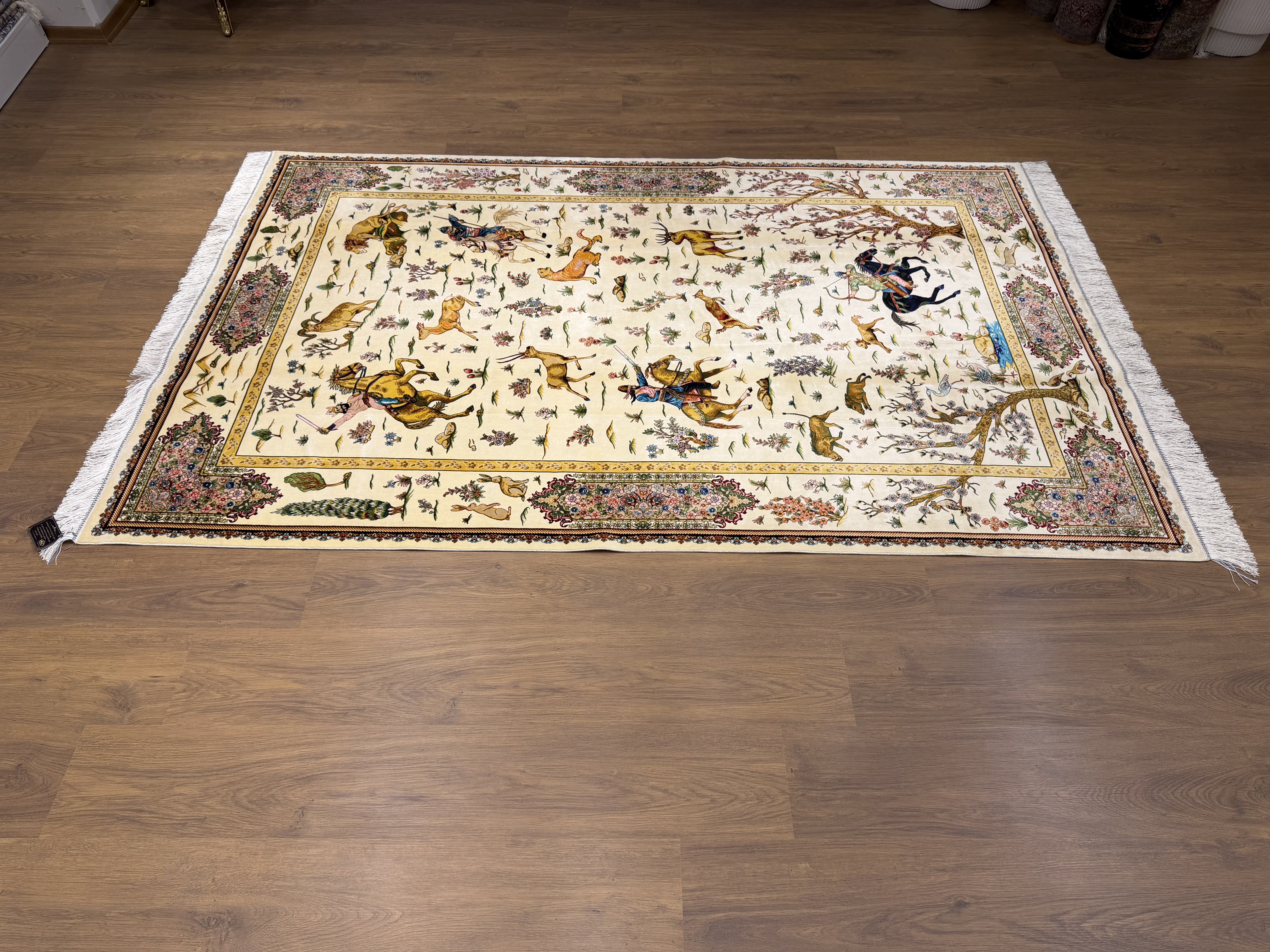 İran İpek Halı 150 x 225 Av Sahnesi