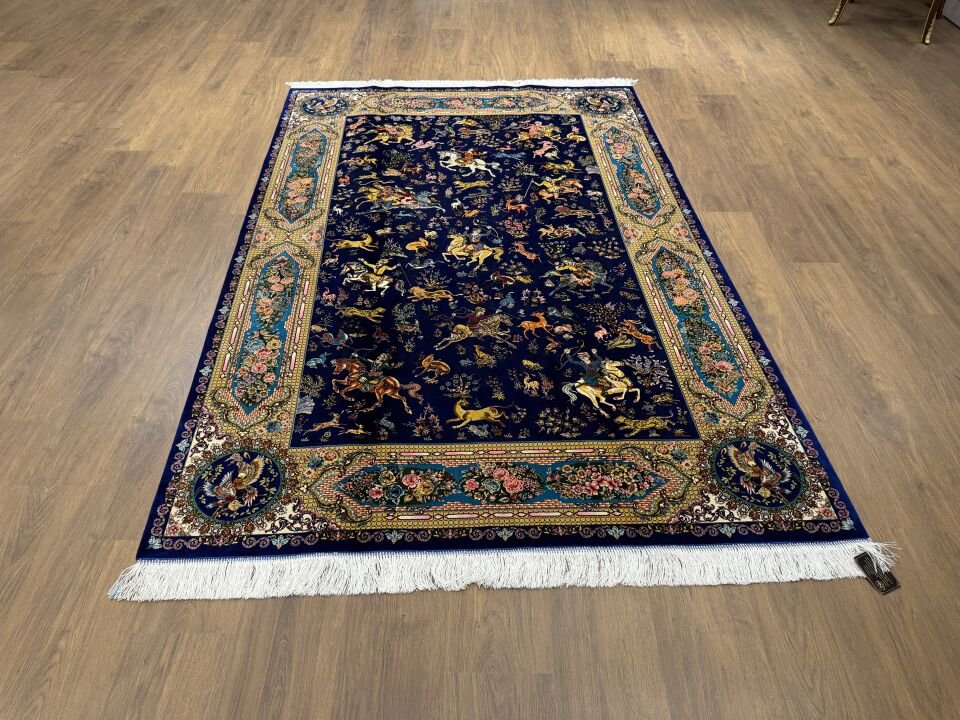 İran İpek Halı 150 x 225 Av Sahnesi