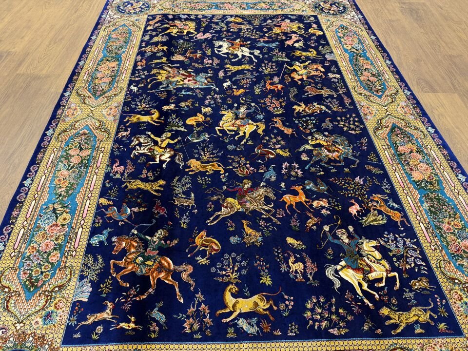 İran İpek Halı 150 x 225 Av Sahnesi