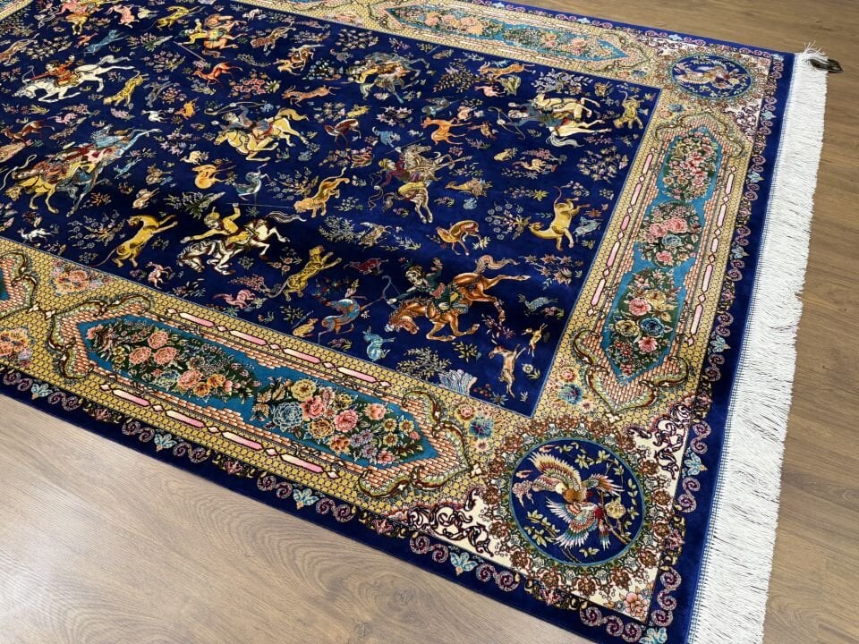 İran İpek Halı 150 x 225 Av Sahnesi