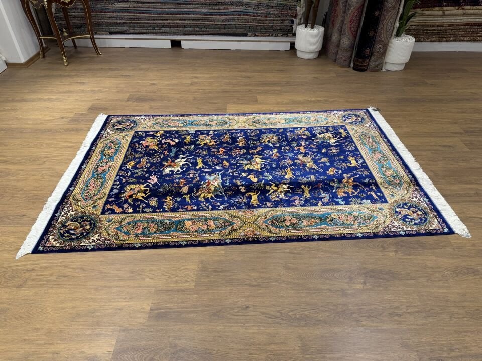 İran İpek Halı 150 x 225 Av Sahnesi