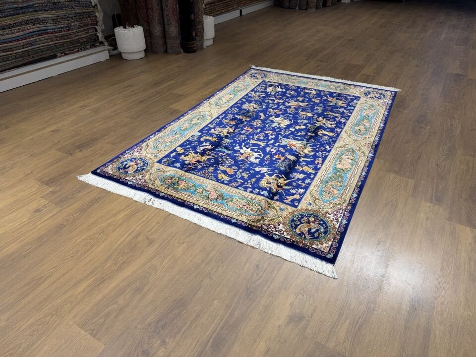 İran İpek Halı 150 x 225 Av Sahnesi