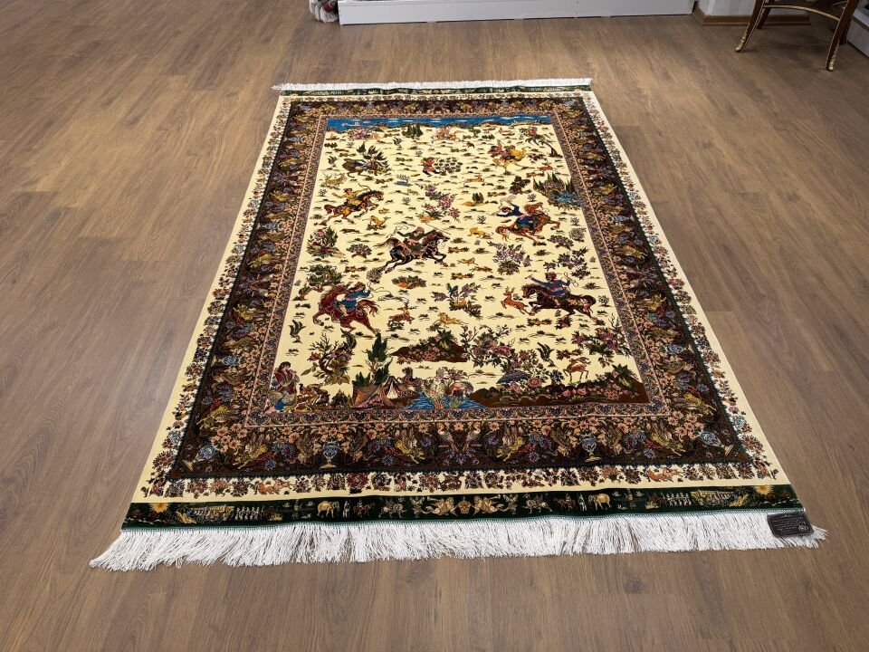 İran İpek Halı 150 x 225 Av Sahnesi