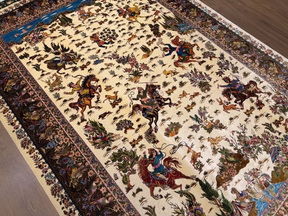 İran İpek Halı 150 x 225 Av Sahnesi