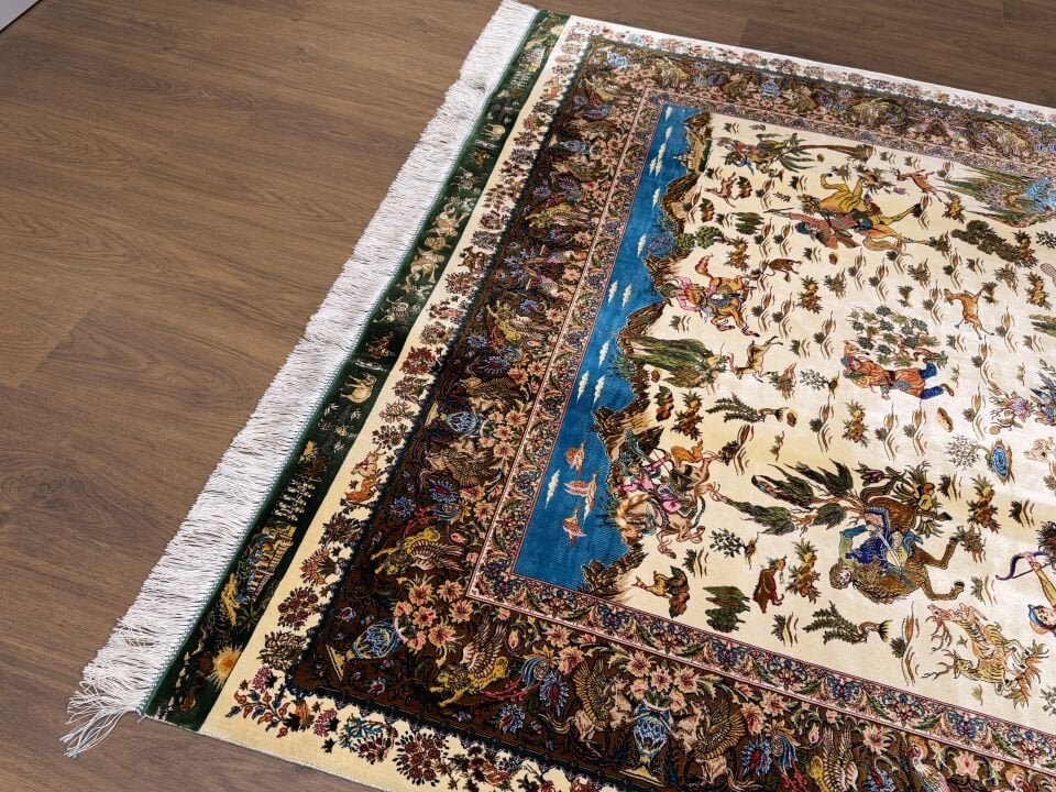 İran İpek Halı 150 x 225 Av Sahnesi