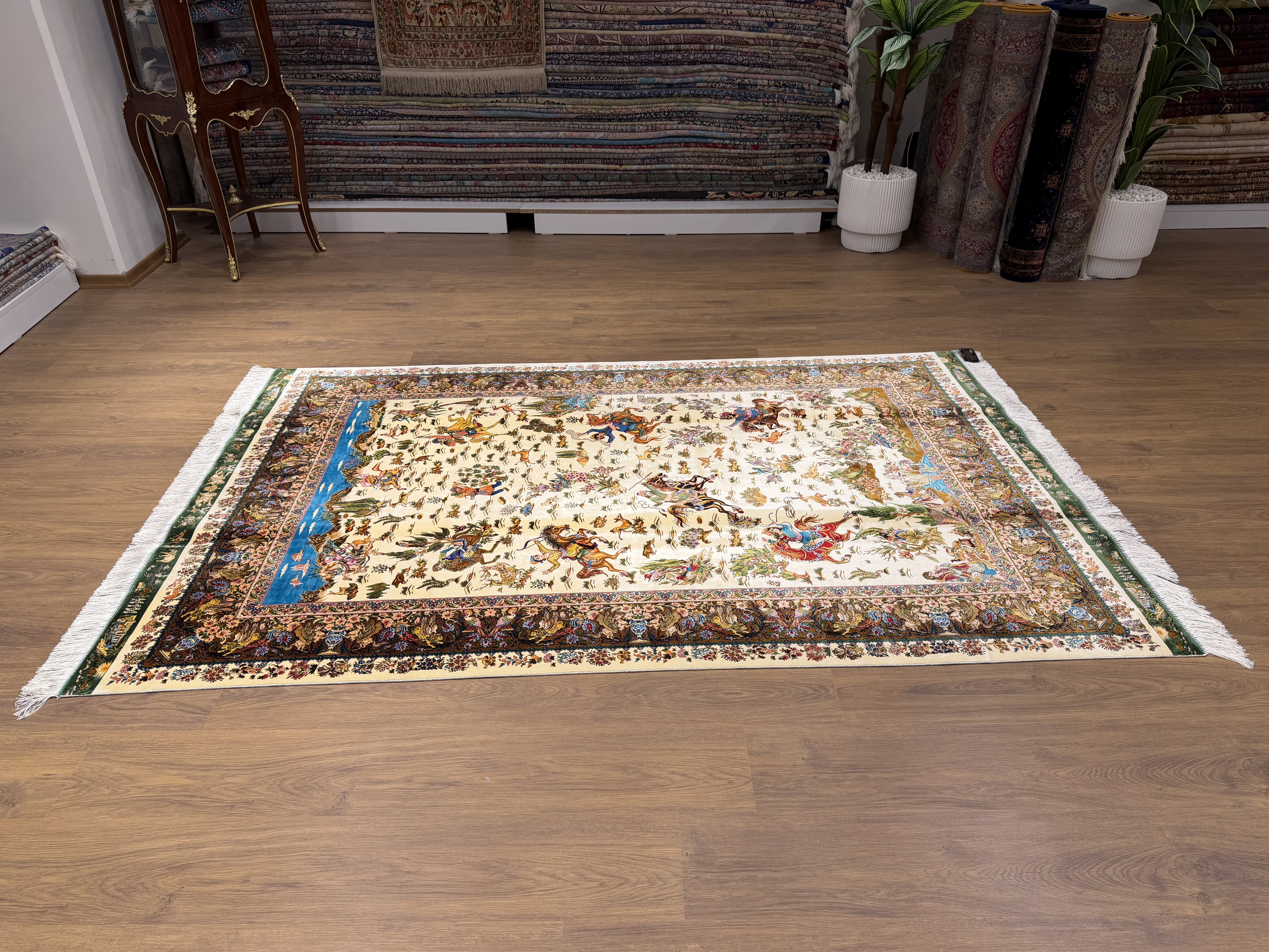 İran İpek Halı 150 x 225 Av Sahnesi