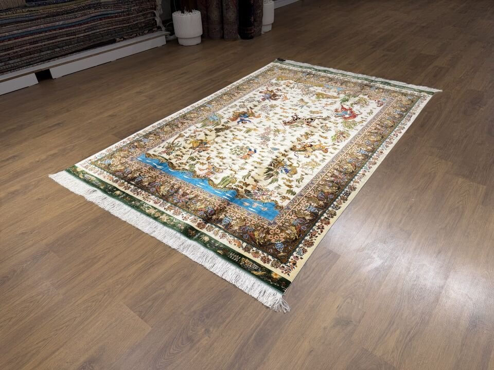 İran İpek Halı 150 x 225 Av Sahnesi