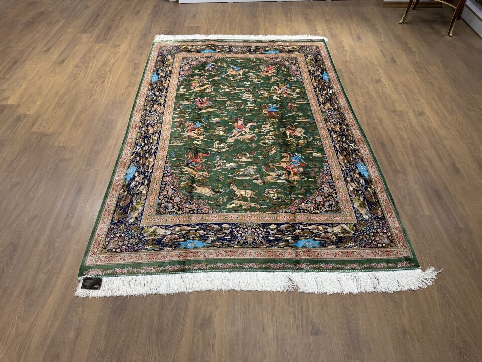 İran İpek Halı 150 x 225 Av Sahnesi