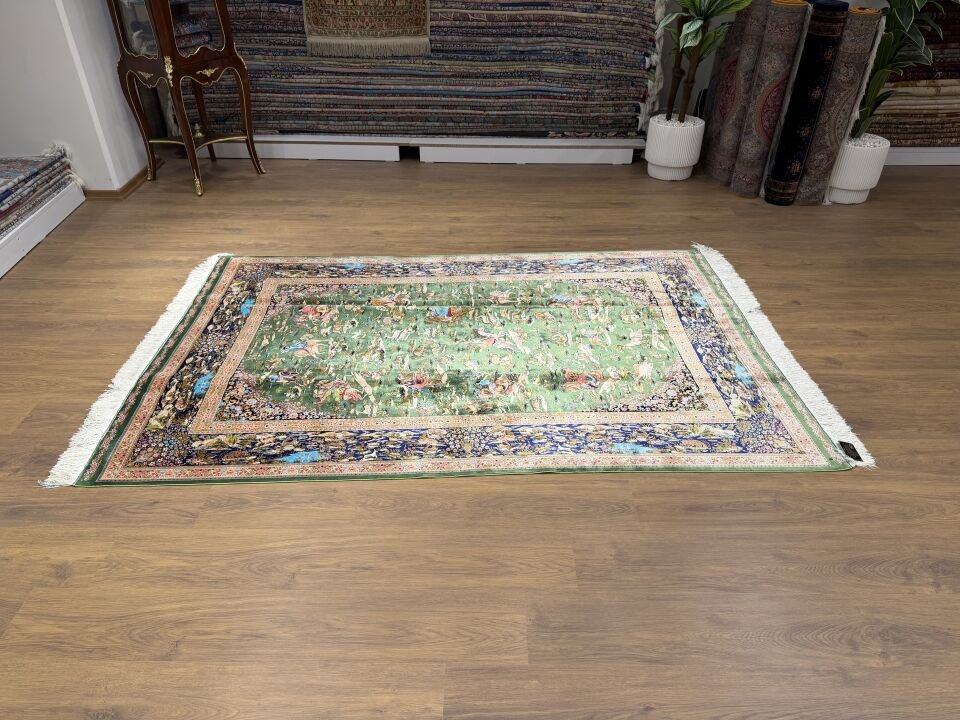 İran İpek Halı 150 x 225 Av Sahnesi