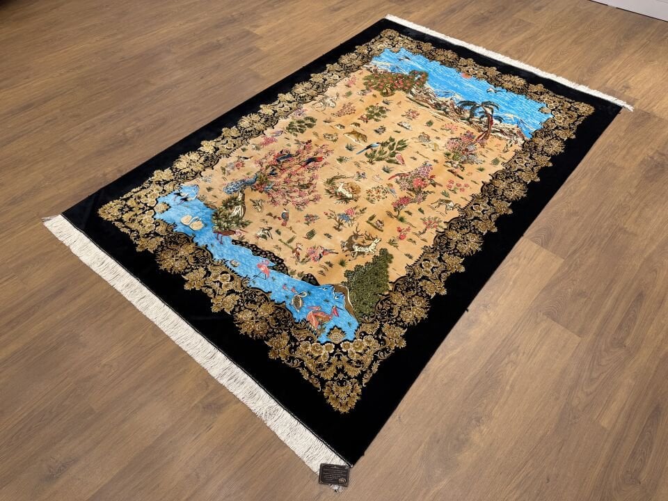 İran İpek Halı 150 x 225 Manzara ve Av Sahnesi