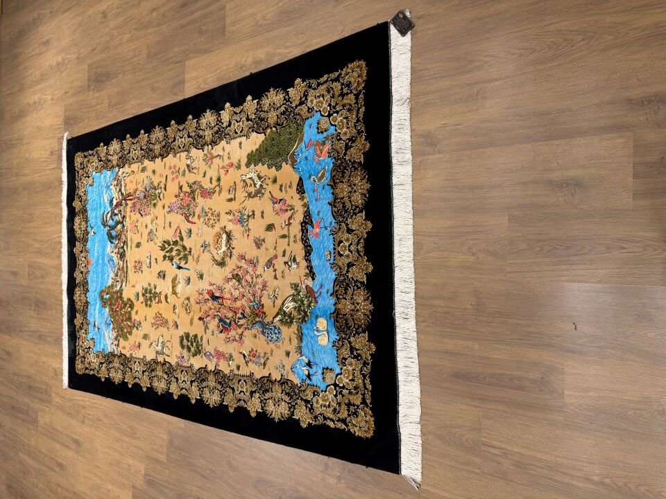 İran İpek Halı 150 x 225 Manzara ve Av Sahnesi