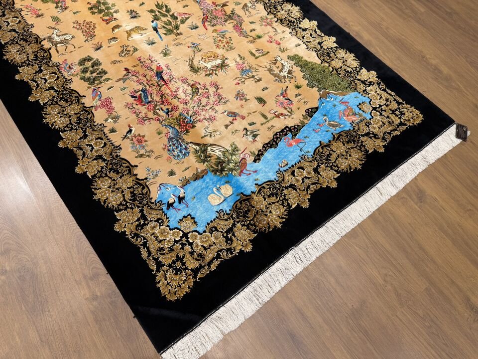İran İpek Halı 150 x 225 Manzara ve Av Sahnesi