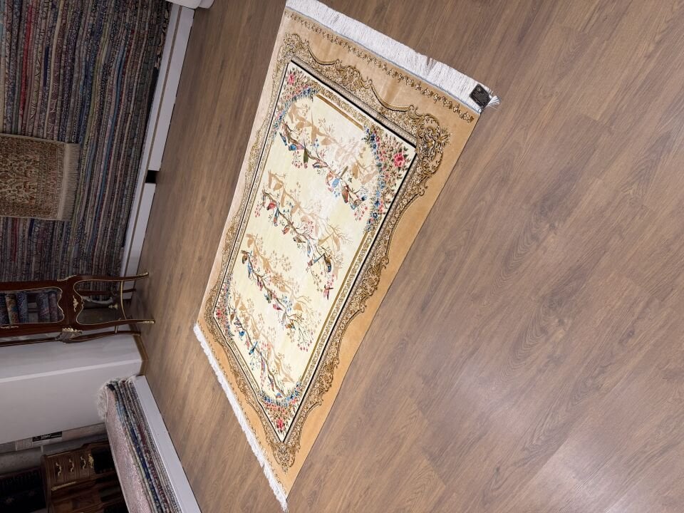 İran İpek Halı 150 x 225 Kuş Bahçesi
