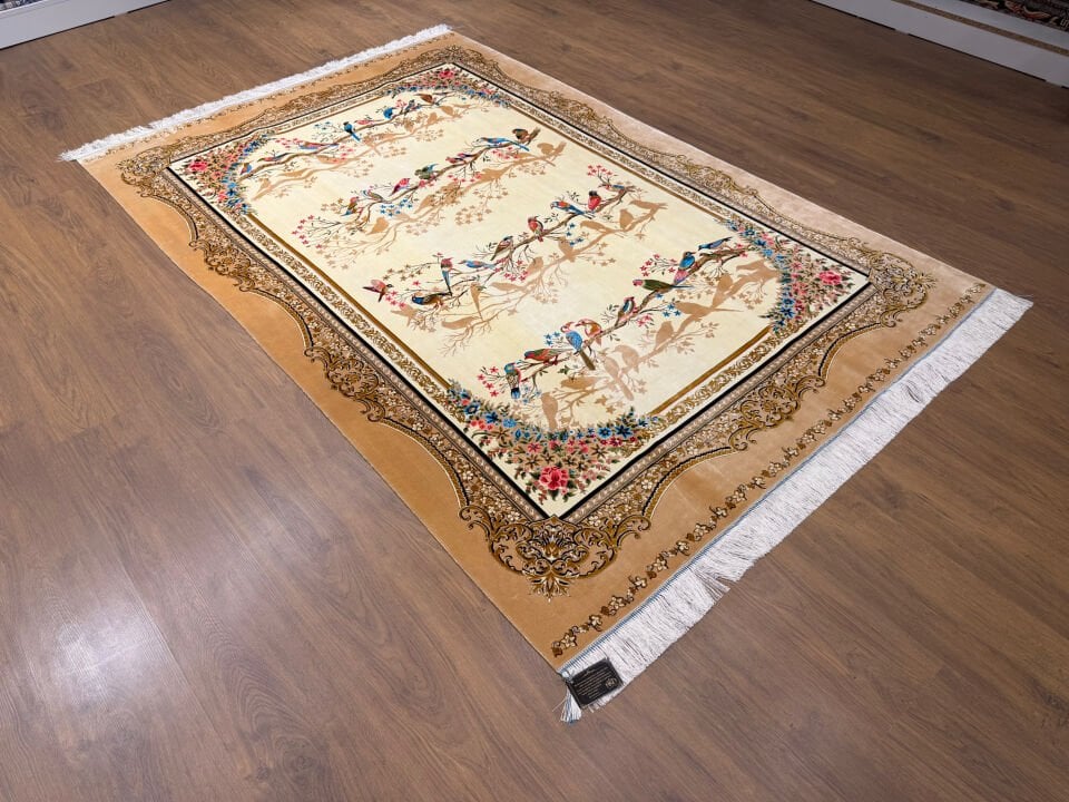 İran İpek Halı 150 x 225 Kuş Bahçesi