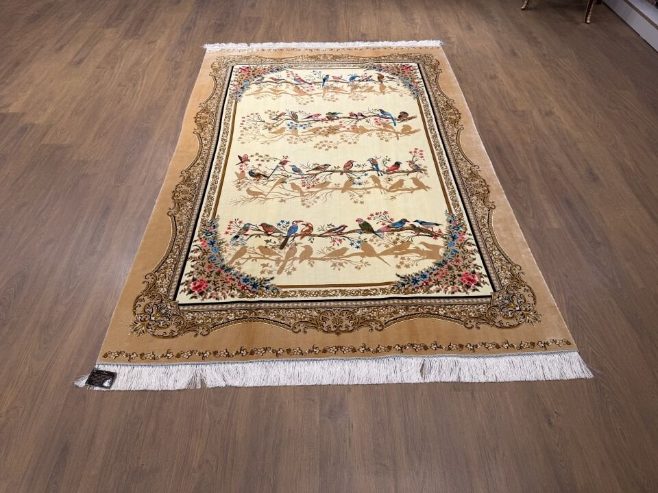 İran İpek Halı 150 x 225 Kuş Bahçesi