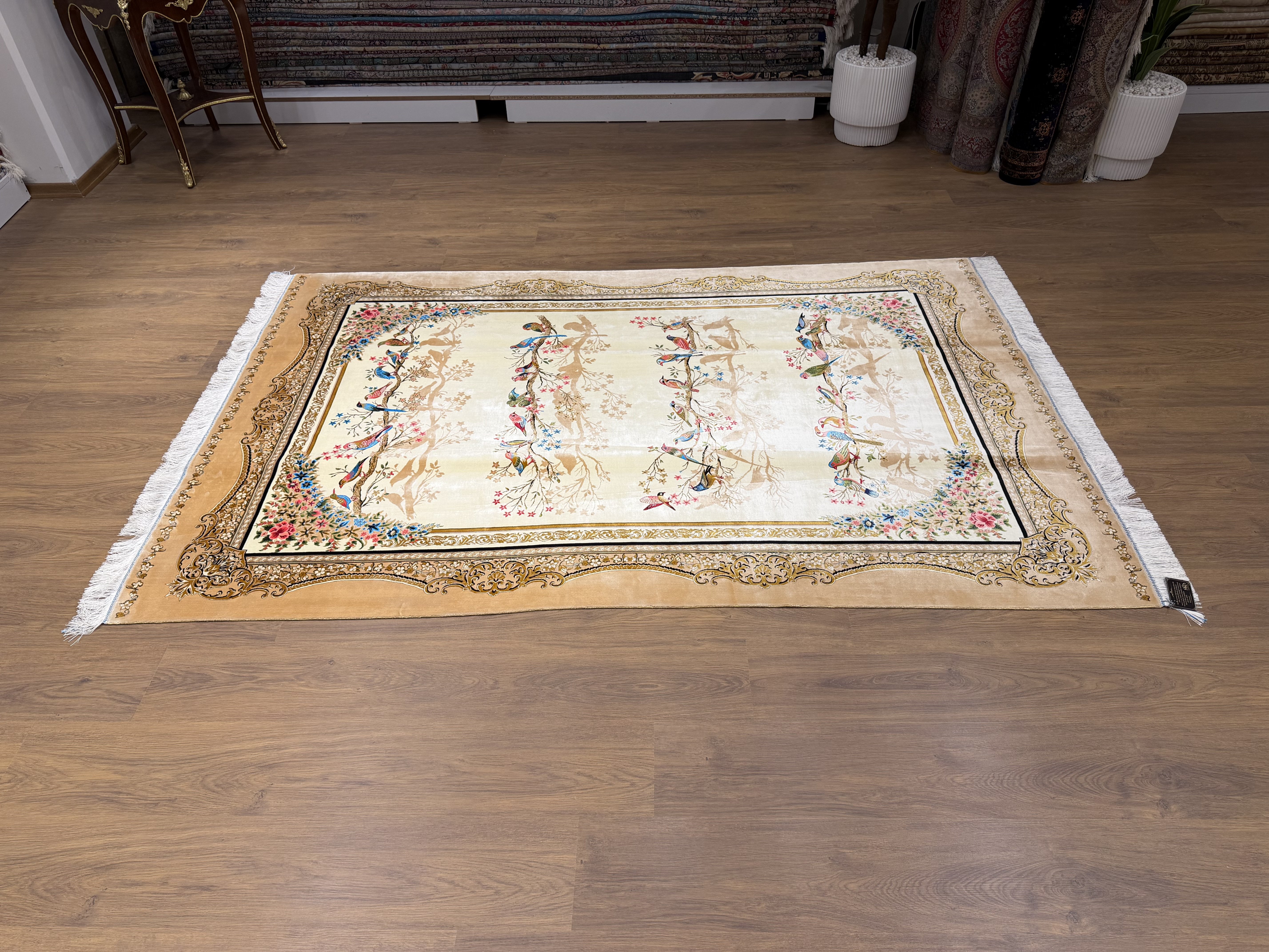 İran İpek Halı 150 x 225 Kuş Bahçesi