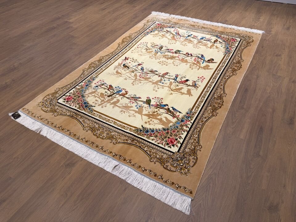İran İpek Halı 150 x 225 Kuş Bahçesi