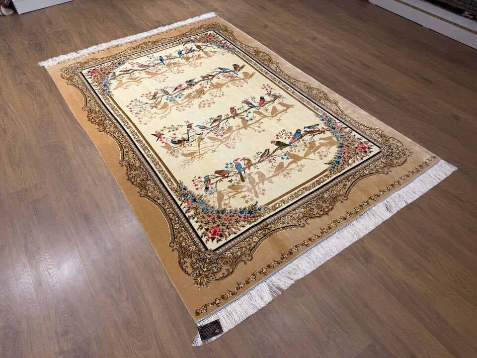 İran İpek Halı 150 x 225 Kuş Bahçesi