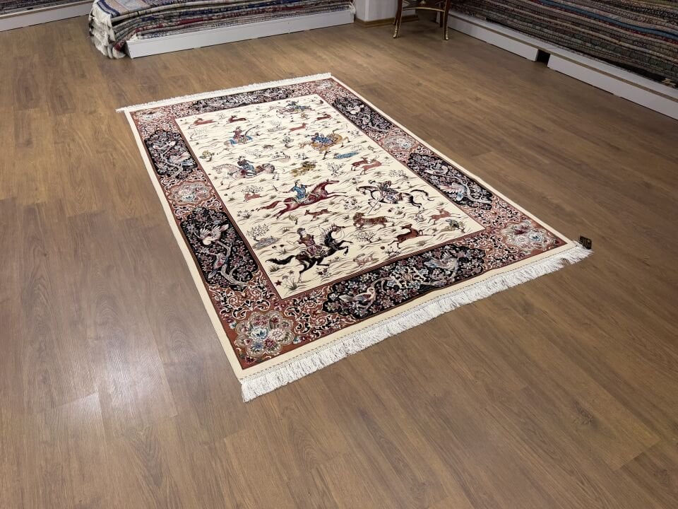 İran İpek Halı 150 x 225 Av Sahnesi