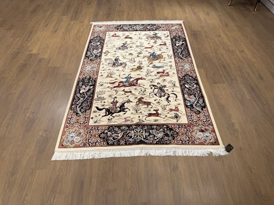 İran İpek Halı 150 x 225 Av Sahnesi