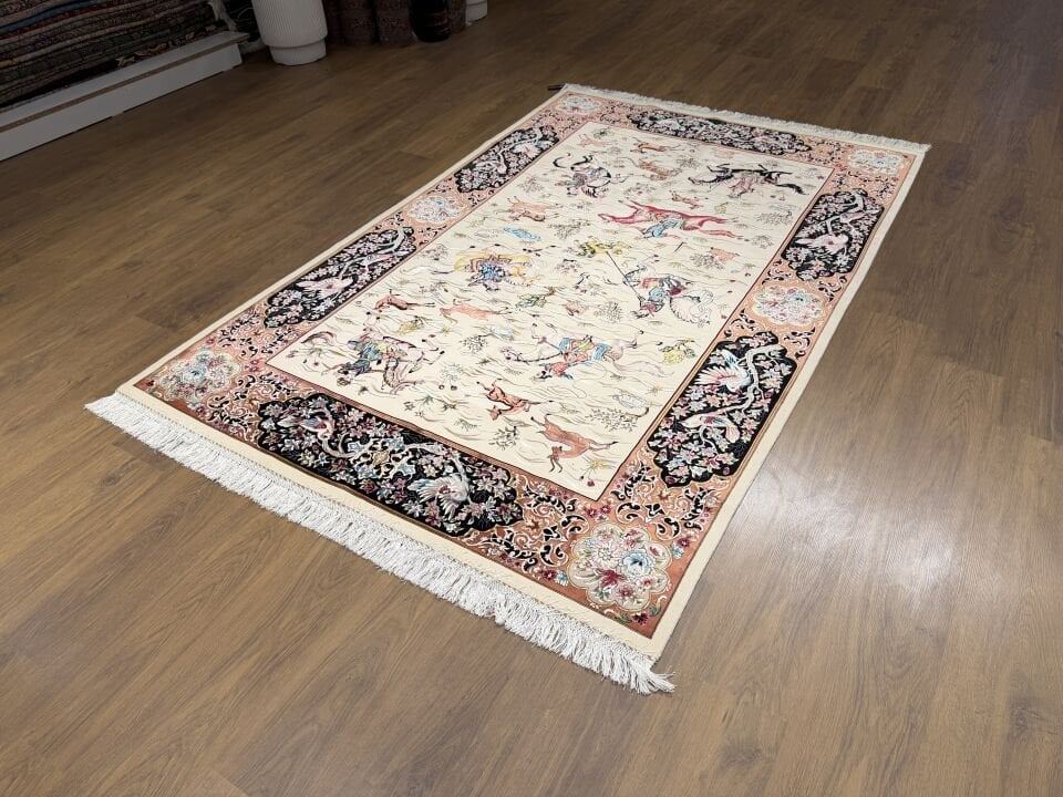 İran İpek Halı 150 x 225 Av Sahnesi