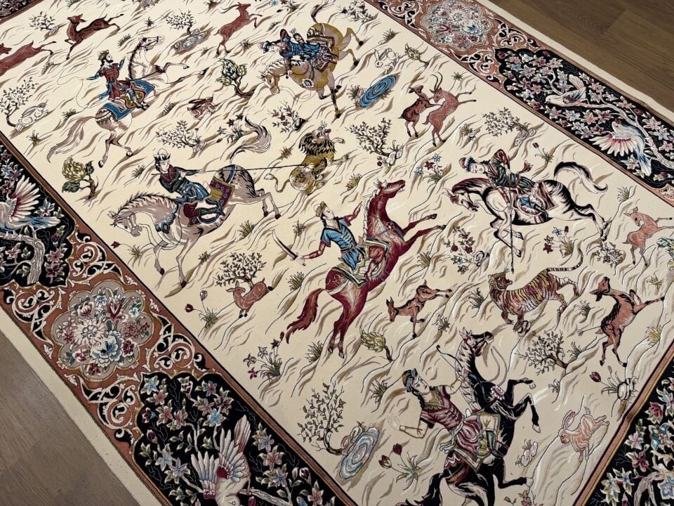 İran İpek Halı 150 x 225 Av Sahnesi