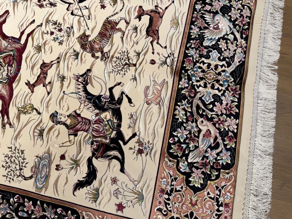 İran İpek Halı 150 x 225 Av Sahnesi