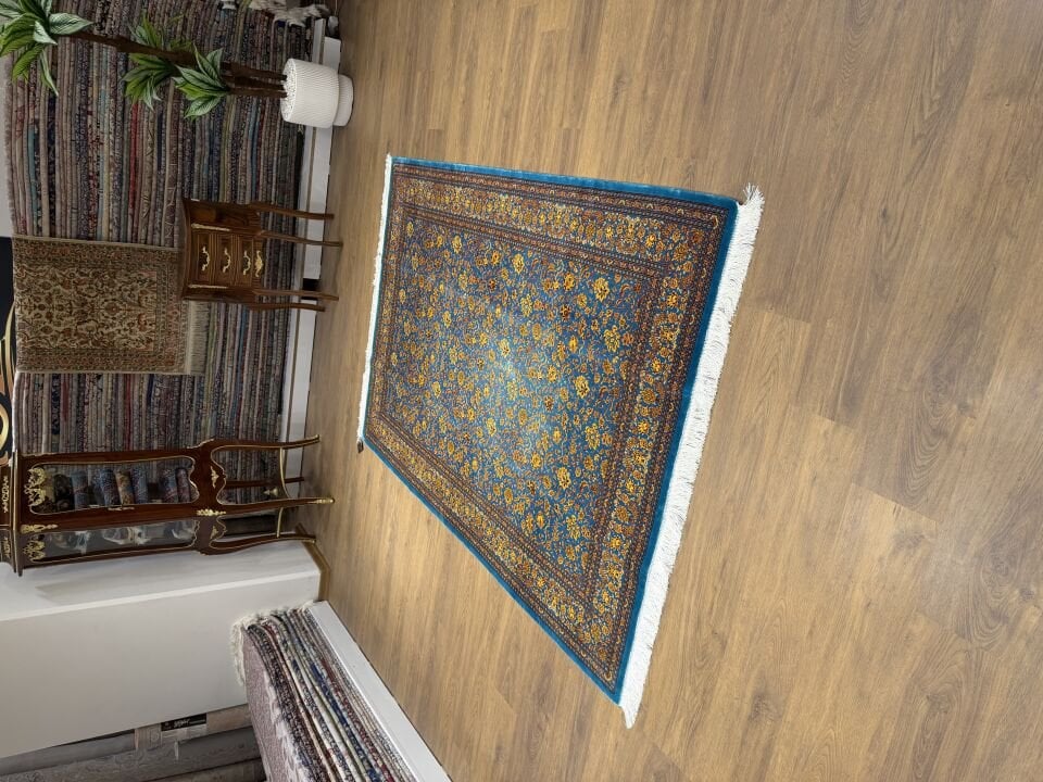 İran İpek Halı 150 x 225 Turkuaz İsfahan