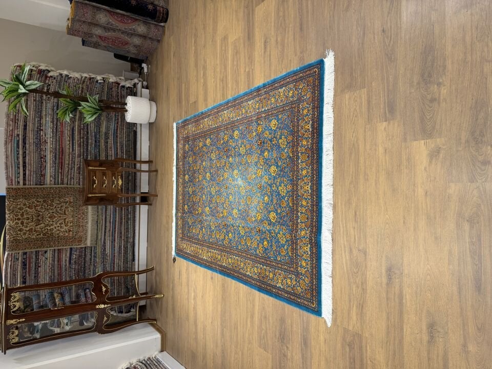 İran İpek Halı 150 x 225 Turkuaz İsfahan