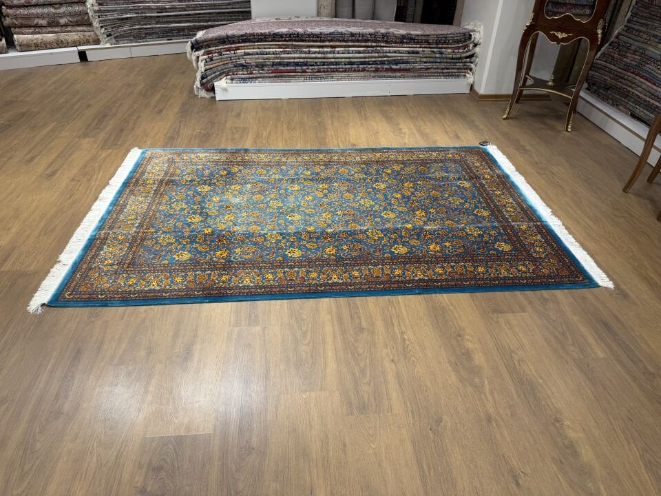 İran İpek Halı 150 x 225 Turkuaz İsfahan