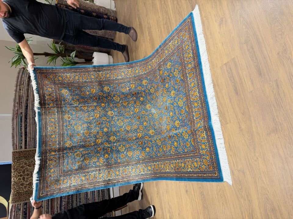 İran İpek Halı 150 x 225 Turkuaz İsfahan