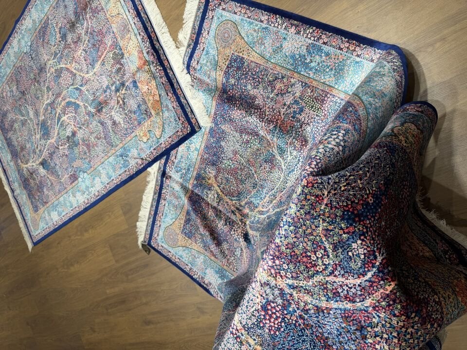 İran İpek Halı 150 x 225 Siyah Hayat Ağacı