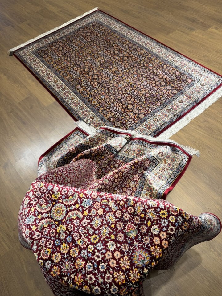 İran İpek Halı 150 x 225 Yedidağ Çiçeği Hereke Bordo