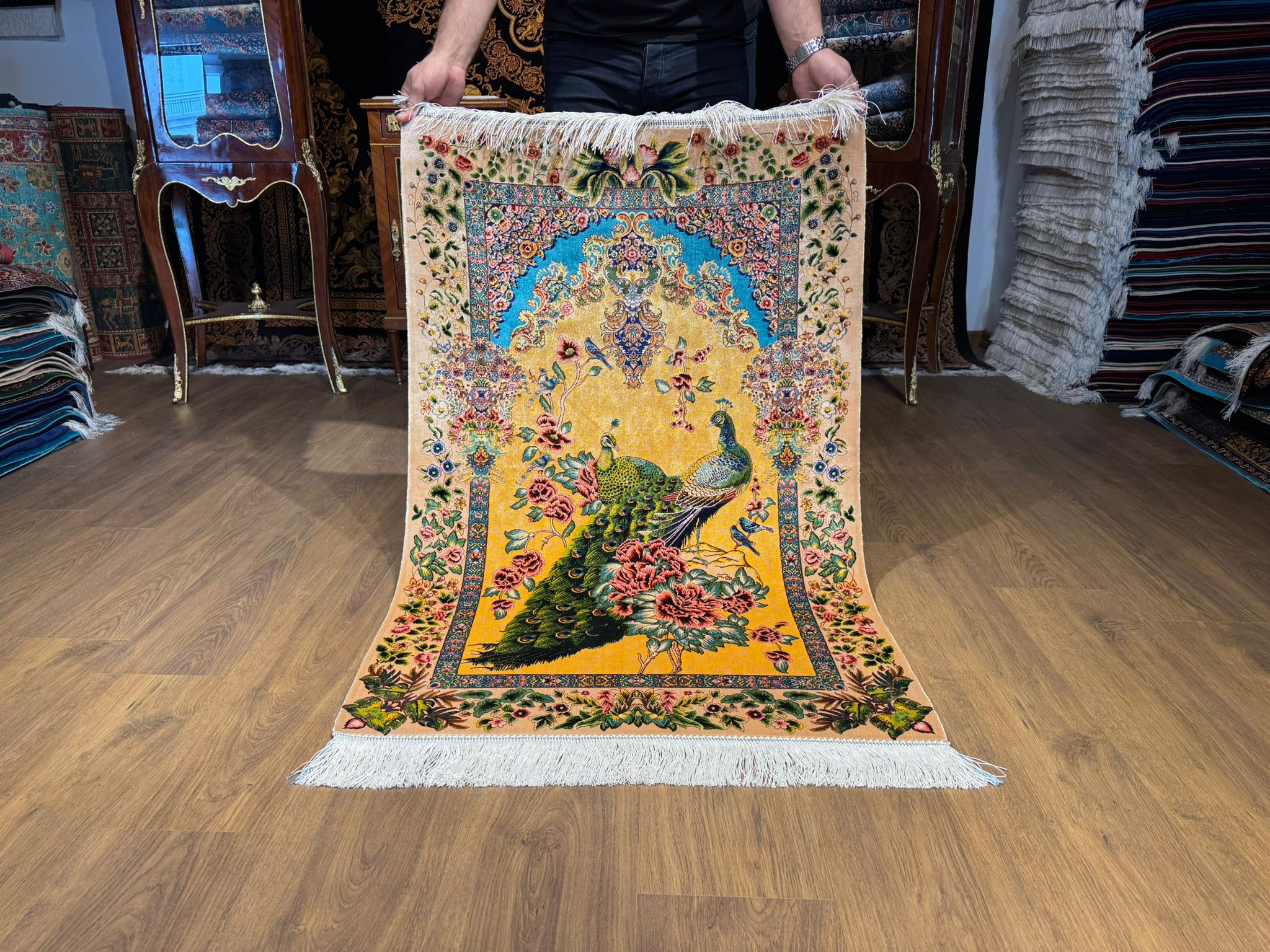 İran İpek Halı 80 x 120 Tavus Kuşu