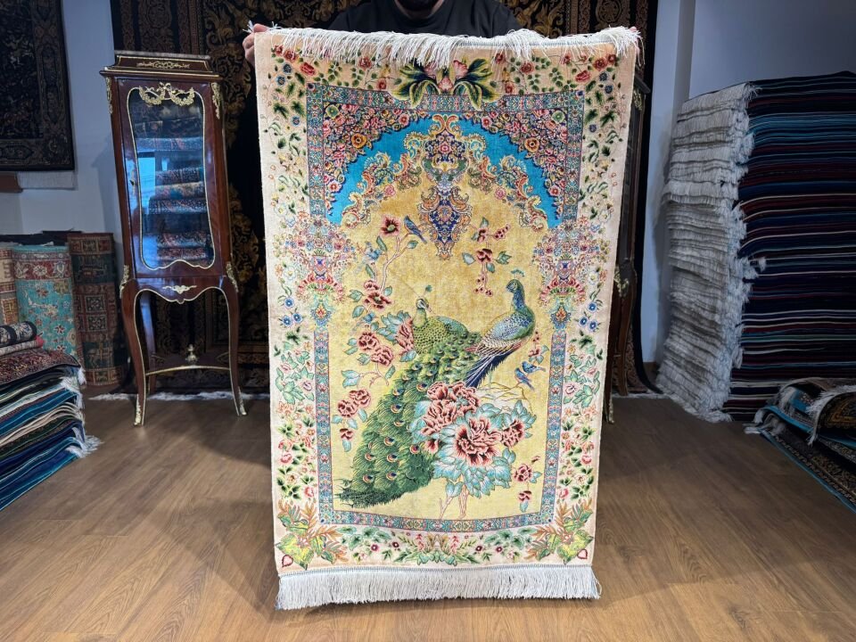 İran İpek Halı 80 x 120 Tavus Kuşu