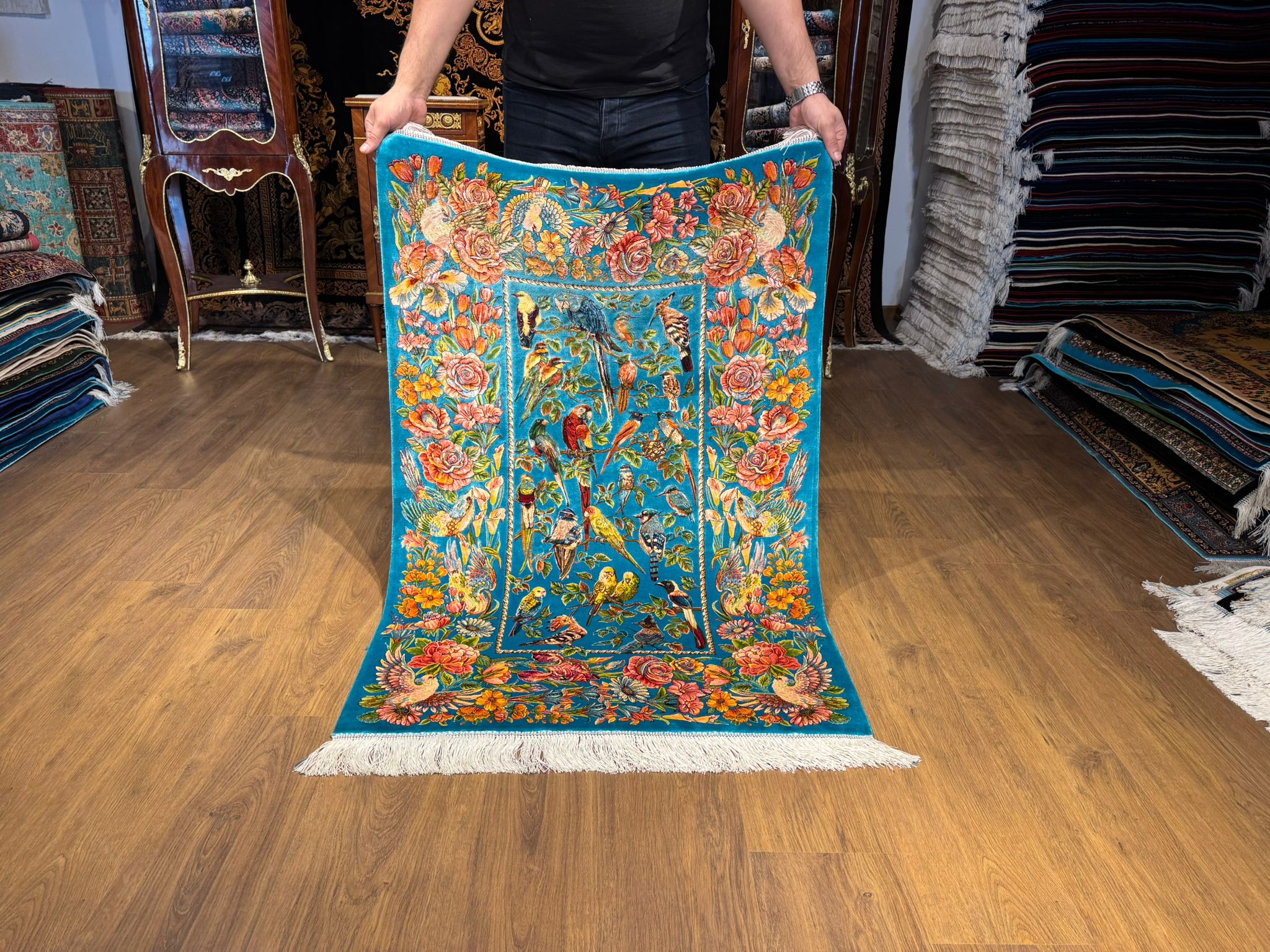 İran İpek Halı 80 x 120 Kuş Bahçesi