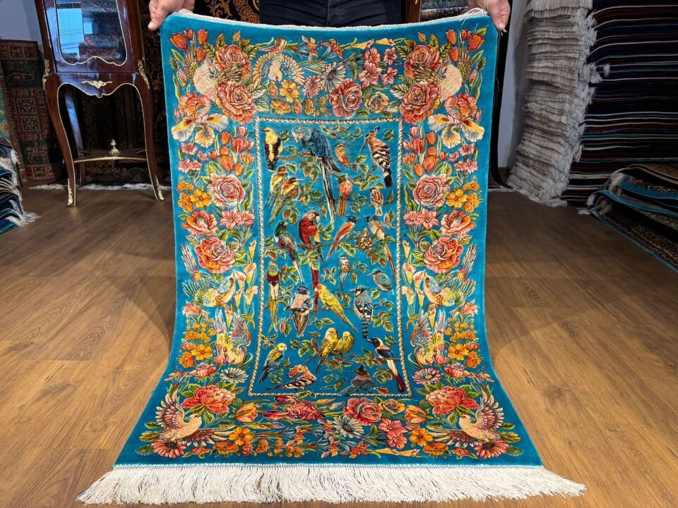 İran İpek Halı 80 x 120 Kuş Bahçesi