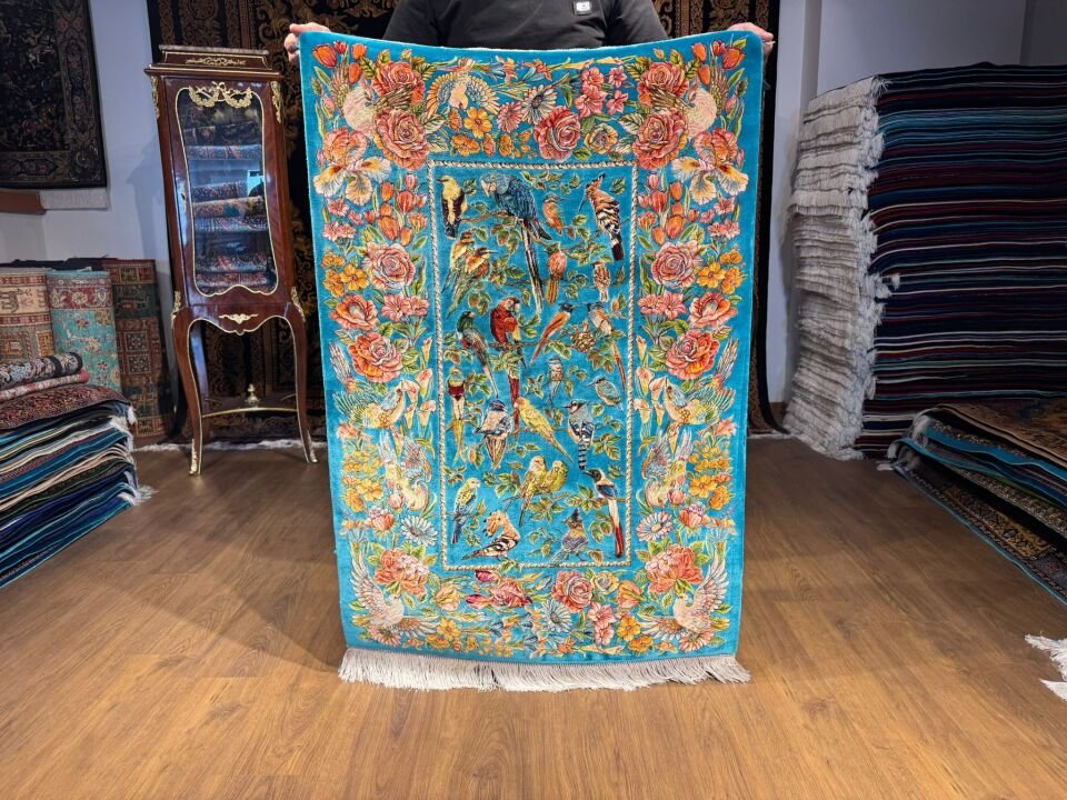 İran İpek Halı 80 x 120 Kuş Bahçesi