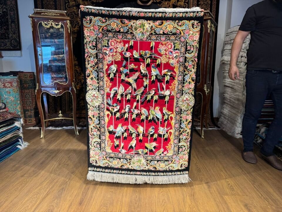 İran İpek Halı 80 x 120 Kuş Bahçesi