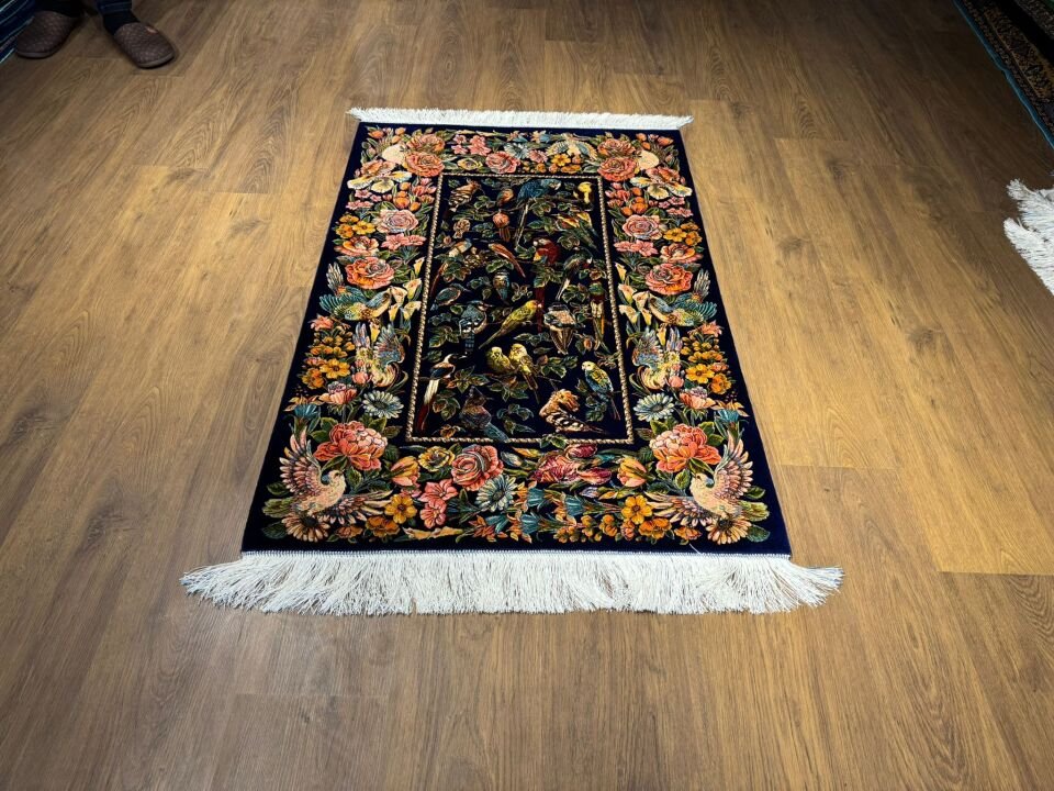 İran İpek Halı 80 x 120 Kuş Bahçesi