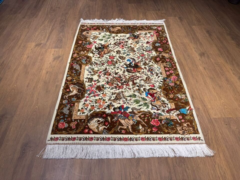 İran İpek Halı 80 x 120 Av Sahnesi