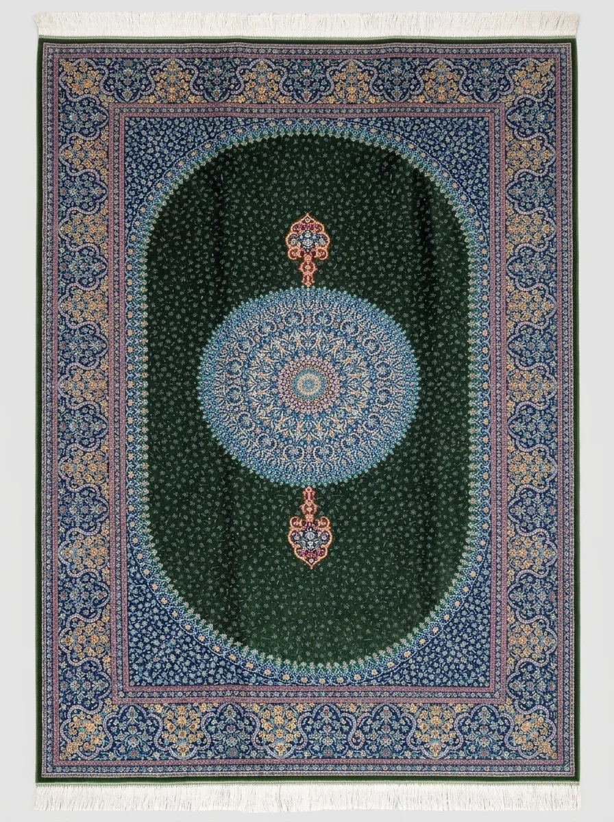 YEŞİL MADALYON İPEK İRAN HALISI 6 m²