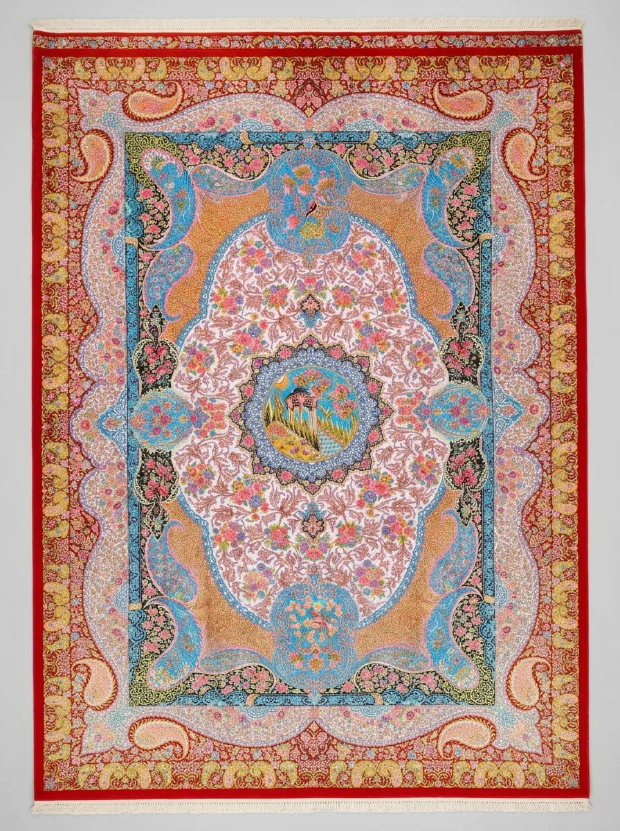 PEMBE MADALYON İPEK İRAN HALISI 6 m²