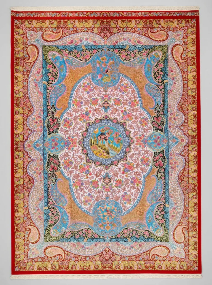 PEMBE MADALYON İPEK İRAN HALISI 6 m²